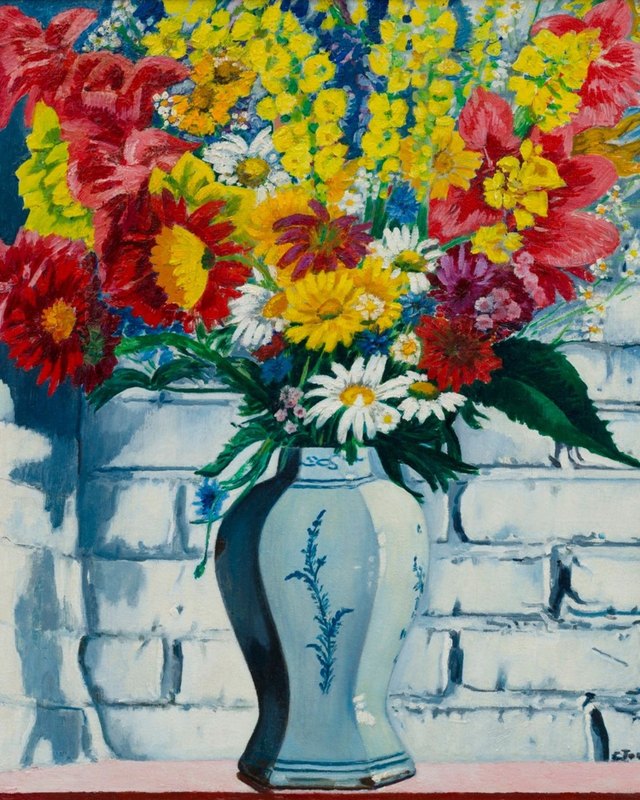 Vase with Flowers against a Wall, 1951. Collection of Museum MORE.